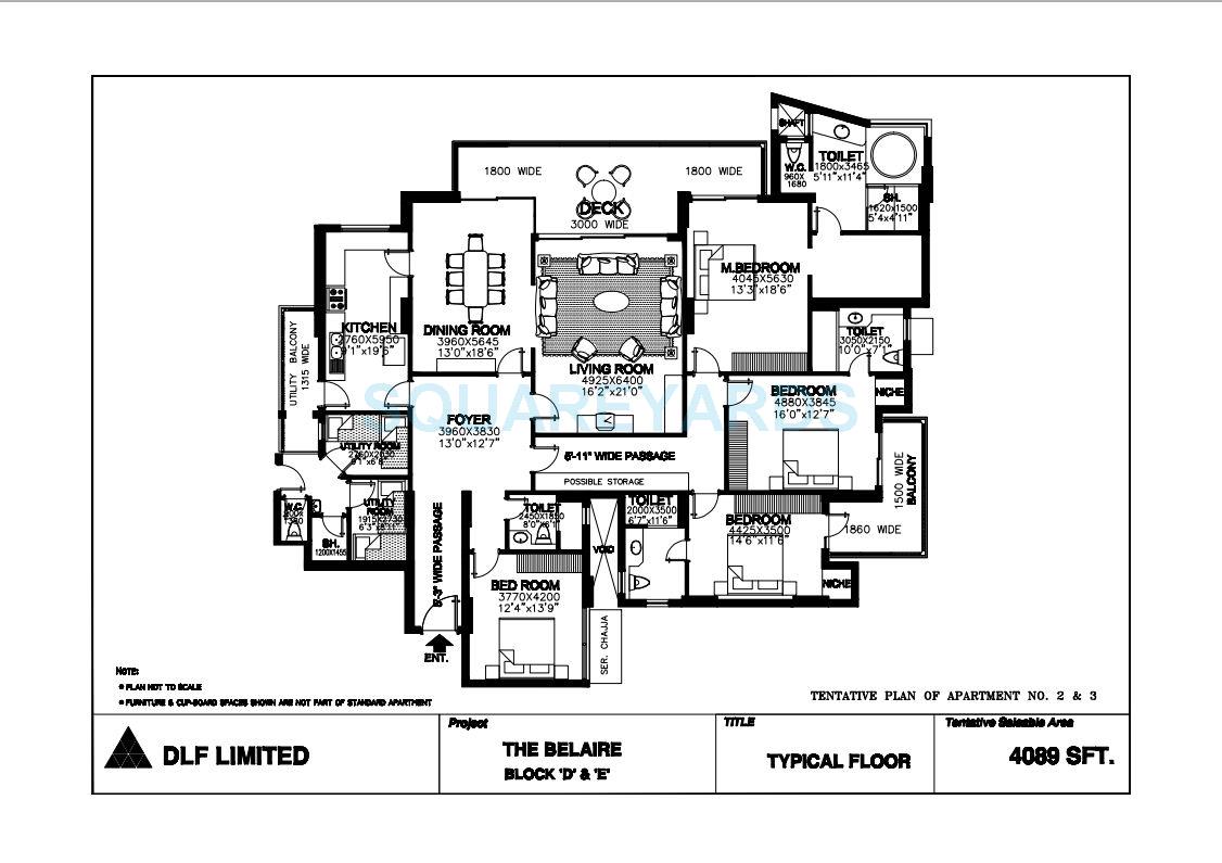 Floor plan of 4 BHK 4089 Sq. Ft. Apartment in DLF The Belaire, Gurgaon