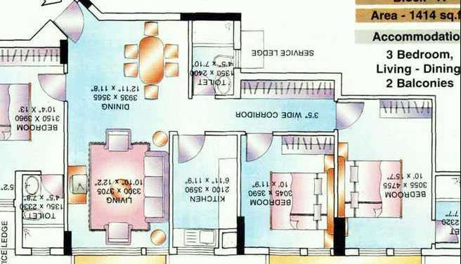 dlf the belvedere park apartment 3 bhk 1414sqft 20202614102640