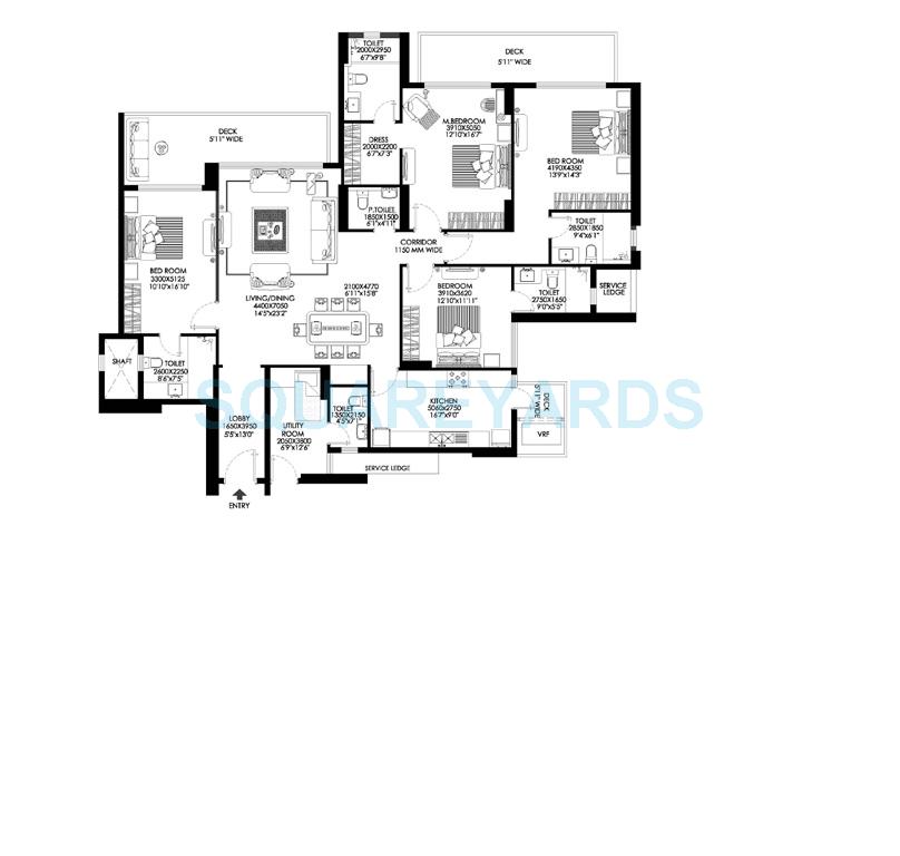 Floor plan of 4 BHK 3081 Sq. Ft. Apartment in DLF The Crest, Gurgaon