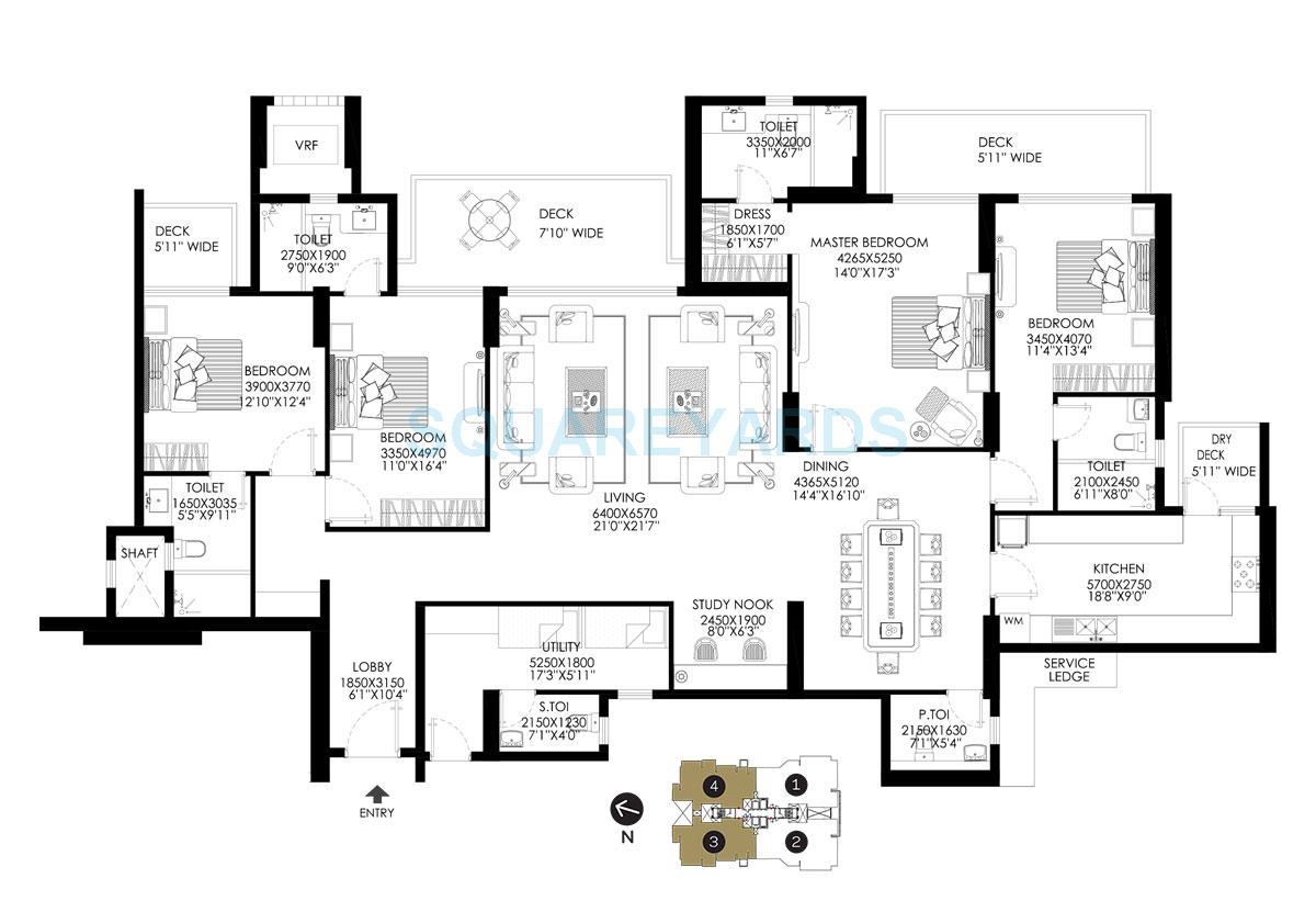 Floor plan of 4 BHK 3497 Sq. Ft. Apartment in DLF The Crest, Gurgaon