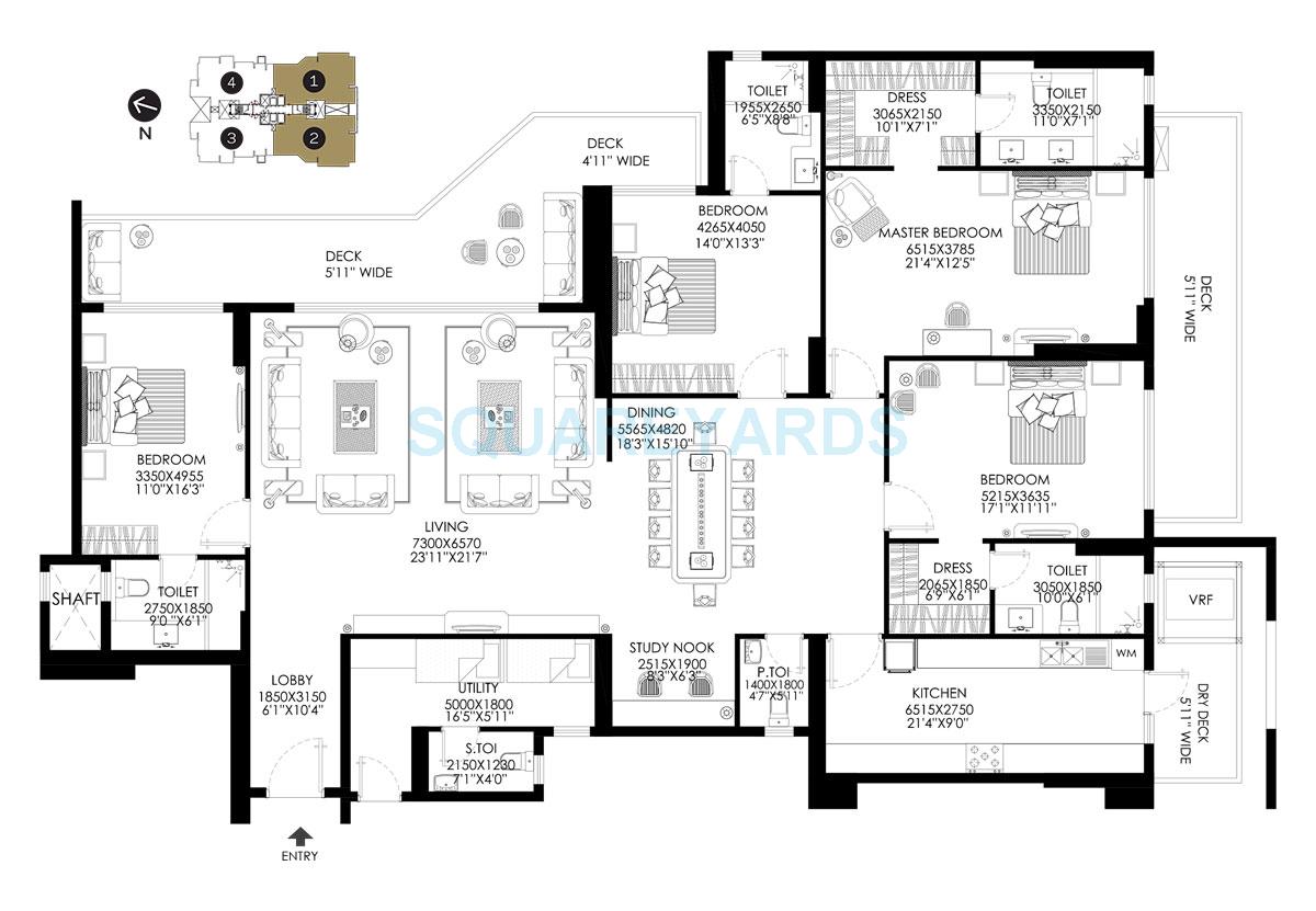 Floor plan of 4 BHK 3898 Sq. Ft. Apartment in DLF The Crest, Gurgaon