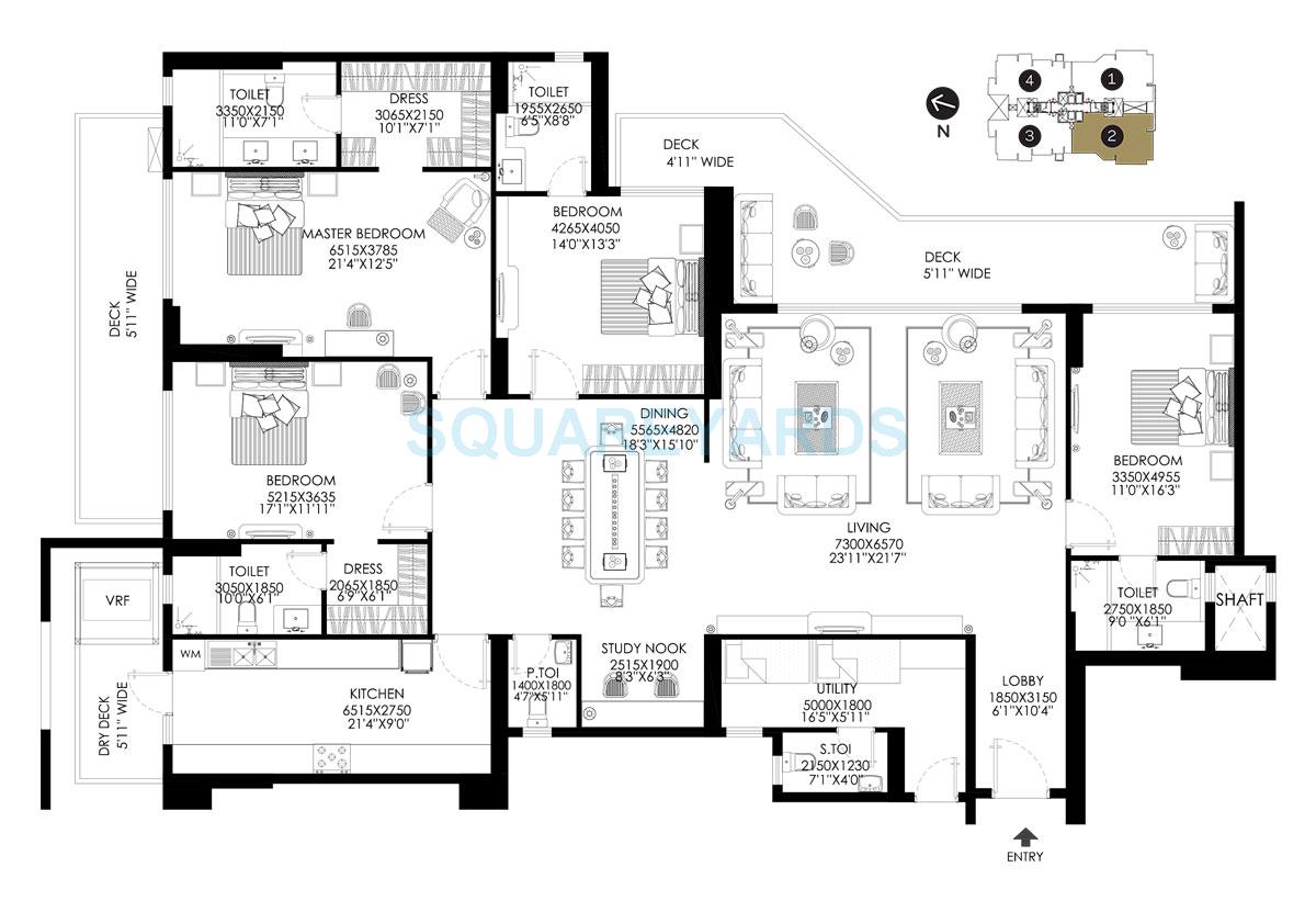 Floor plan of 4 BHK 3907 Sq. Ft. Apartment in DLF The Crest, Gurgaon