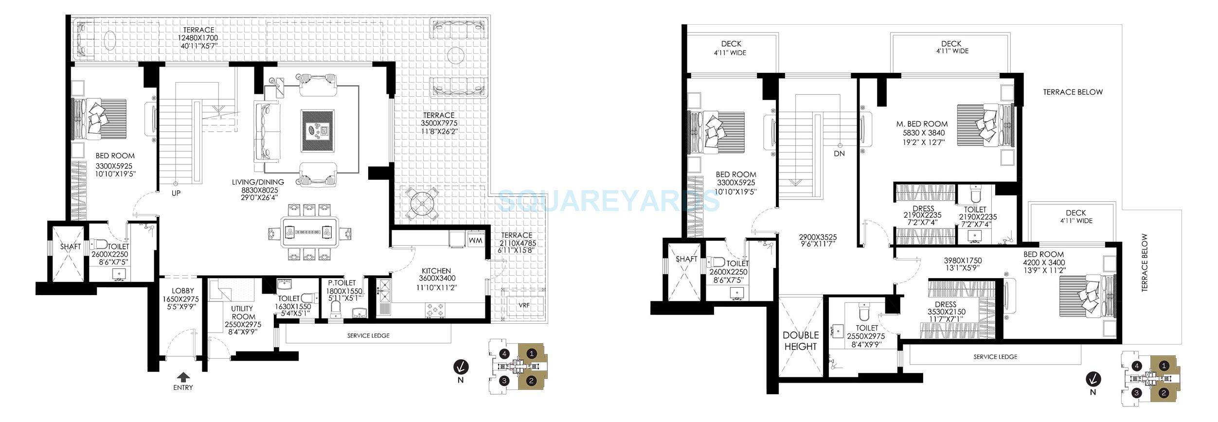 Floor plan of 4 BHK 4498 Sq. Ft. Penthouse in DLF The Crest, Gurgaon