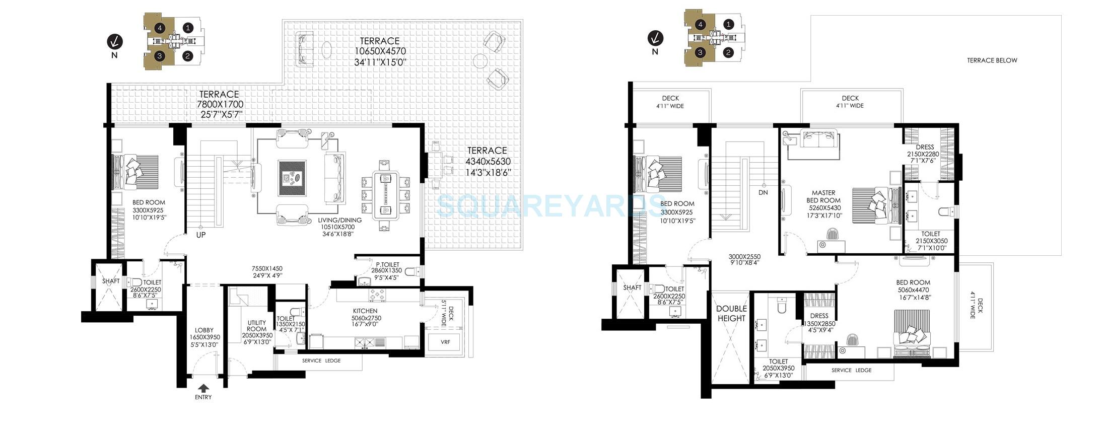 Floor plan of 4 BHK 4953 Sq. Ft. Penthouse in DLF The Crest, Gurgaon