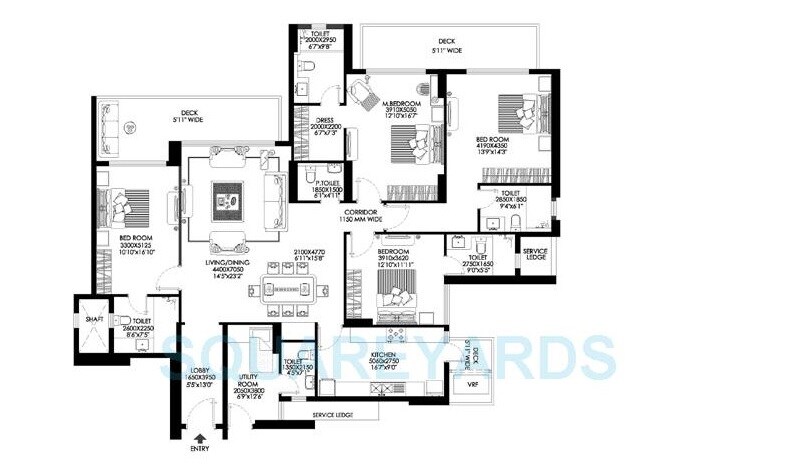 Floor plan of 4 BHK 3081 Sq. Ft. Apartment in DLF The Crest Phase II, Gurgaon