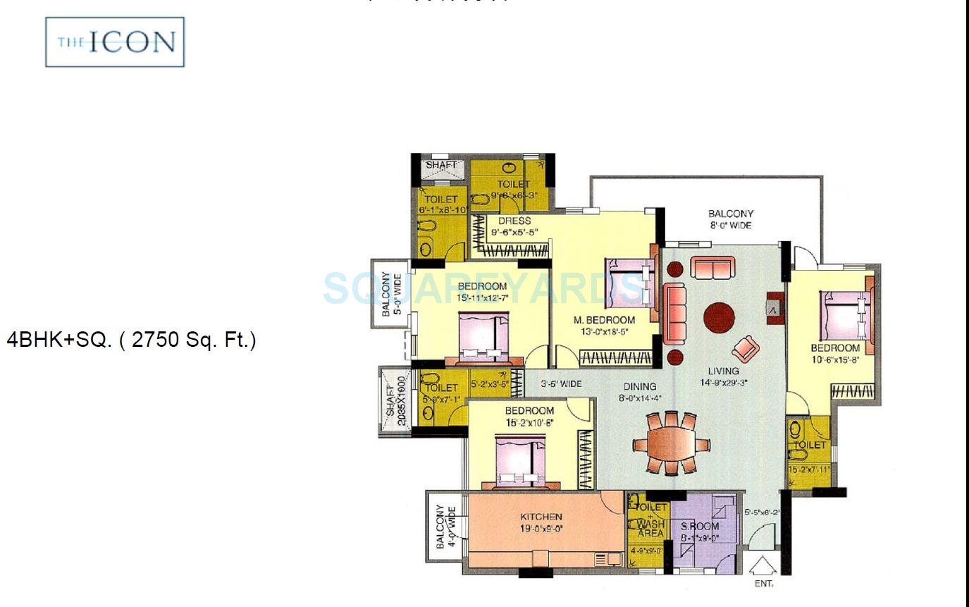 Floor plan of 4 BHK 2750 Sq. Ft. Apartment in DLF The Icon, Gurgaon