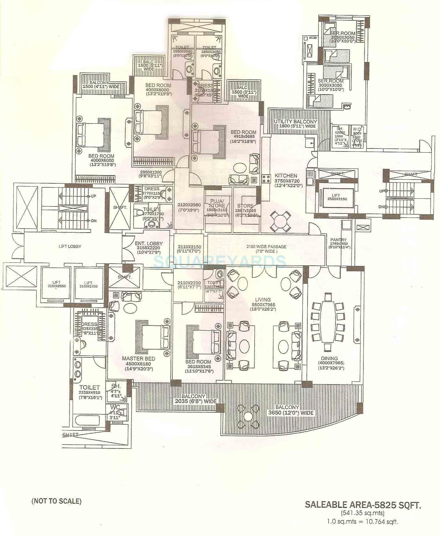 Floor plan of 5 BHK 5825 Sq. Ft. Apartment in DLF The Magnolias, Gurgaon