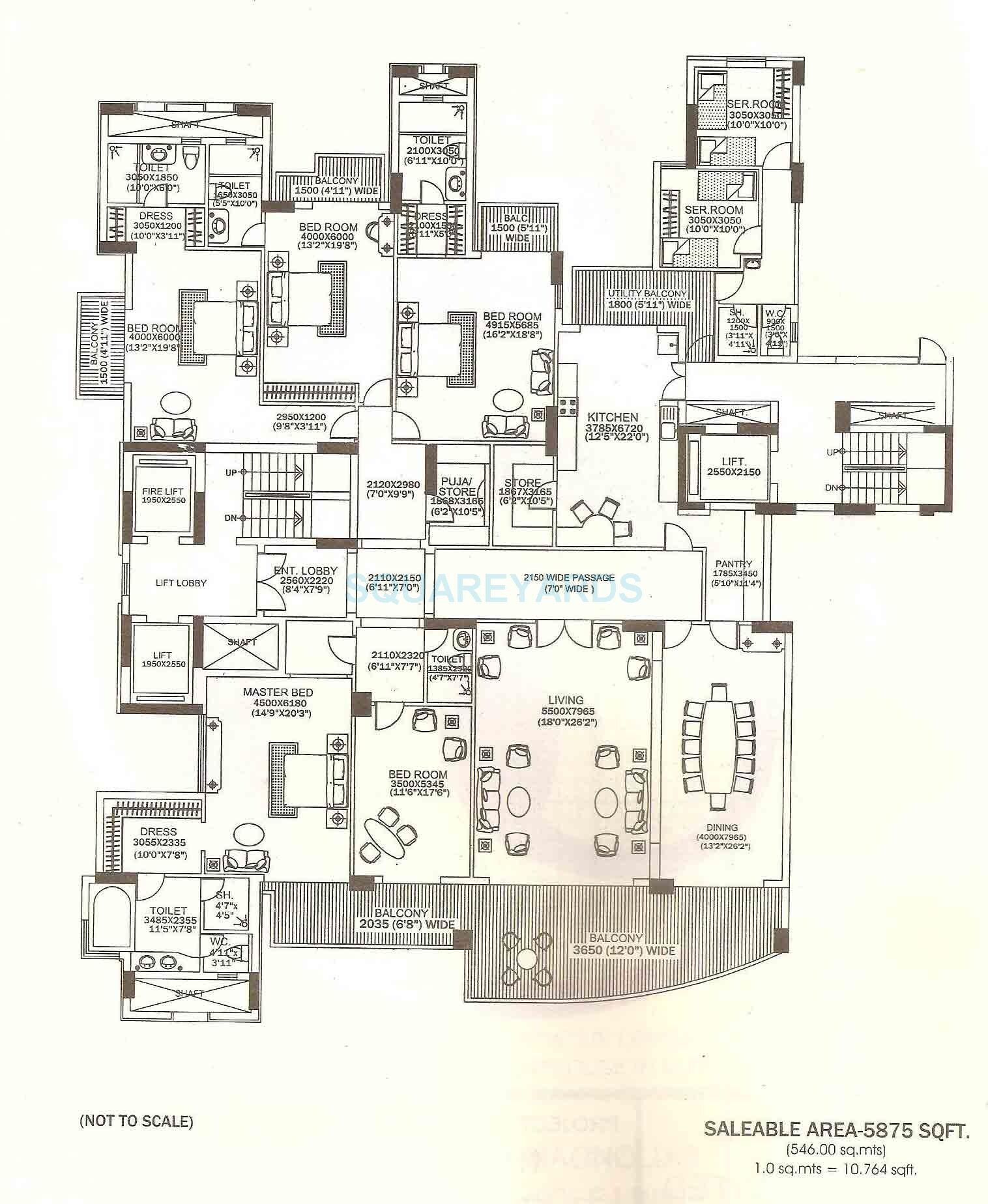 Floor plan of 5 BHK 5875 Sq. Ft. Apartment in DLF The Magnolias, Gurgaon