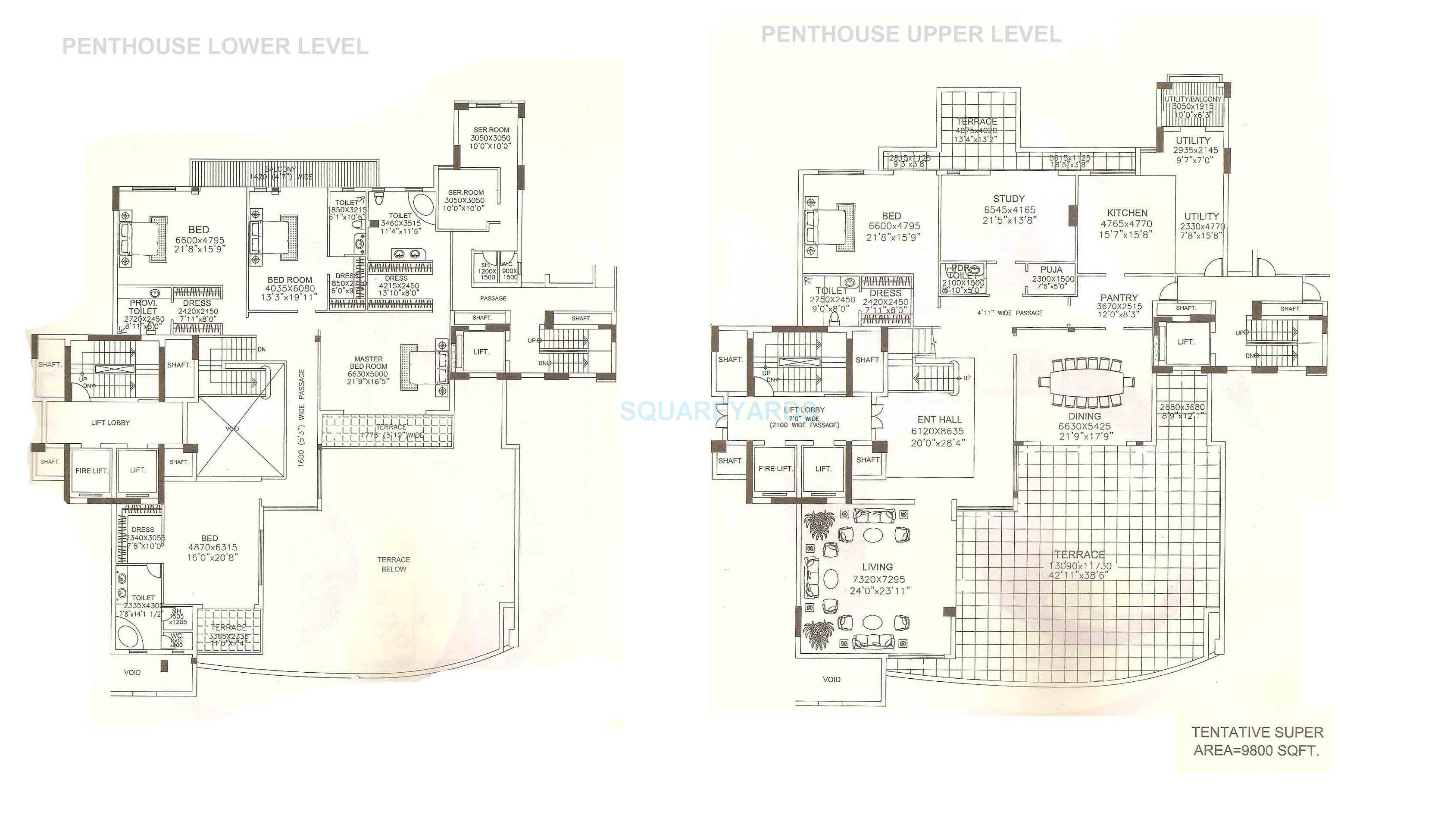 Floor plan of 5 BHK 9800 Sq. Ft. Penthouse in DLF The Magnolias, Gurgaon