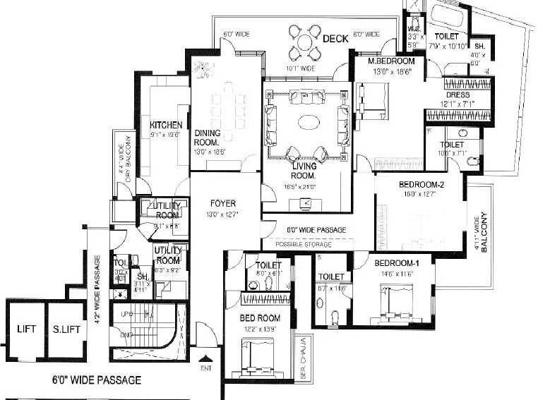 Floor plan of 4 BHK 3950 Sq. Ft. Apartment in DLF The Pinnacle, Gurgaon