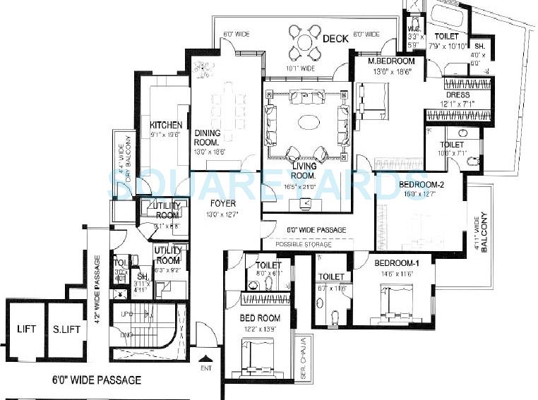 Floor plan of 4 BHK 3868 Sq. Ft. Apartment in DLF The Pinnacle, Gurgaon