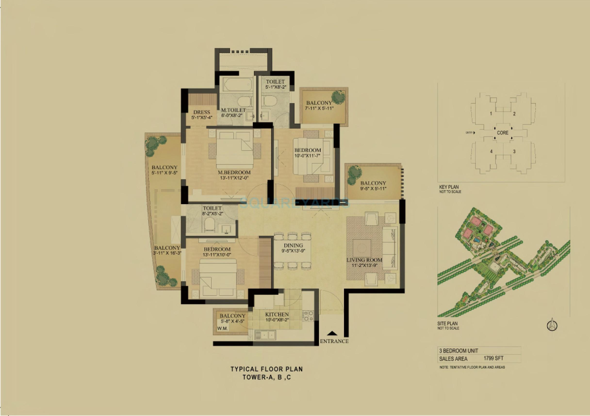 Floor plan of 3 BHK Apartment - 1799 sq. ft. in DLF The Primus, Gurgaon