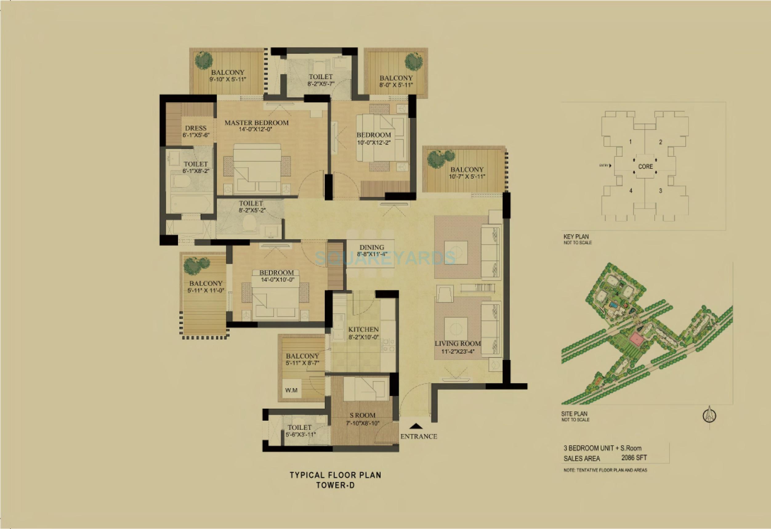 Floor plan of 3 BHK Apartment - 2086 sq. ft. in DLF The Primus, Gurgaon