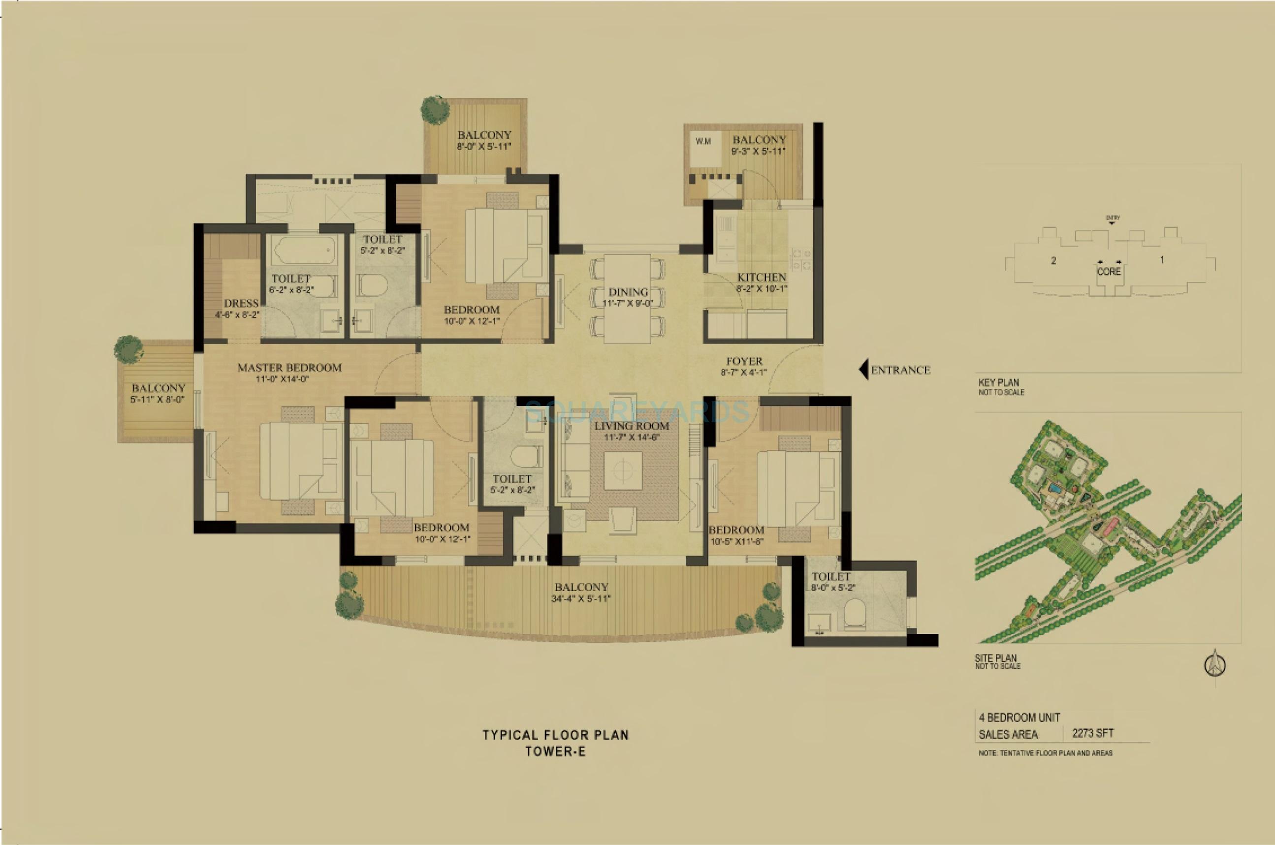 Floor plan of 4 BHK Apartment - 2273 sq. ft. in DLF The Primus, Gurgaon
