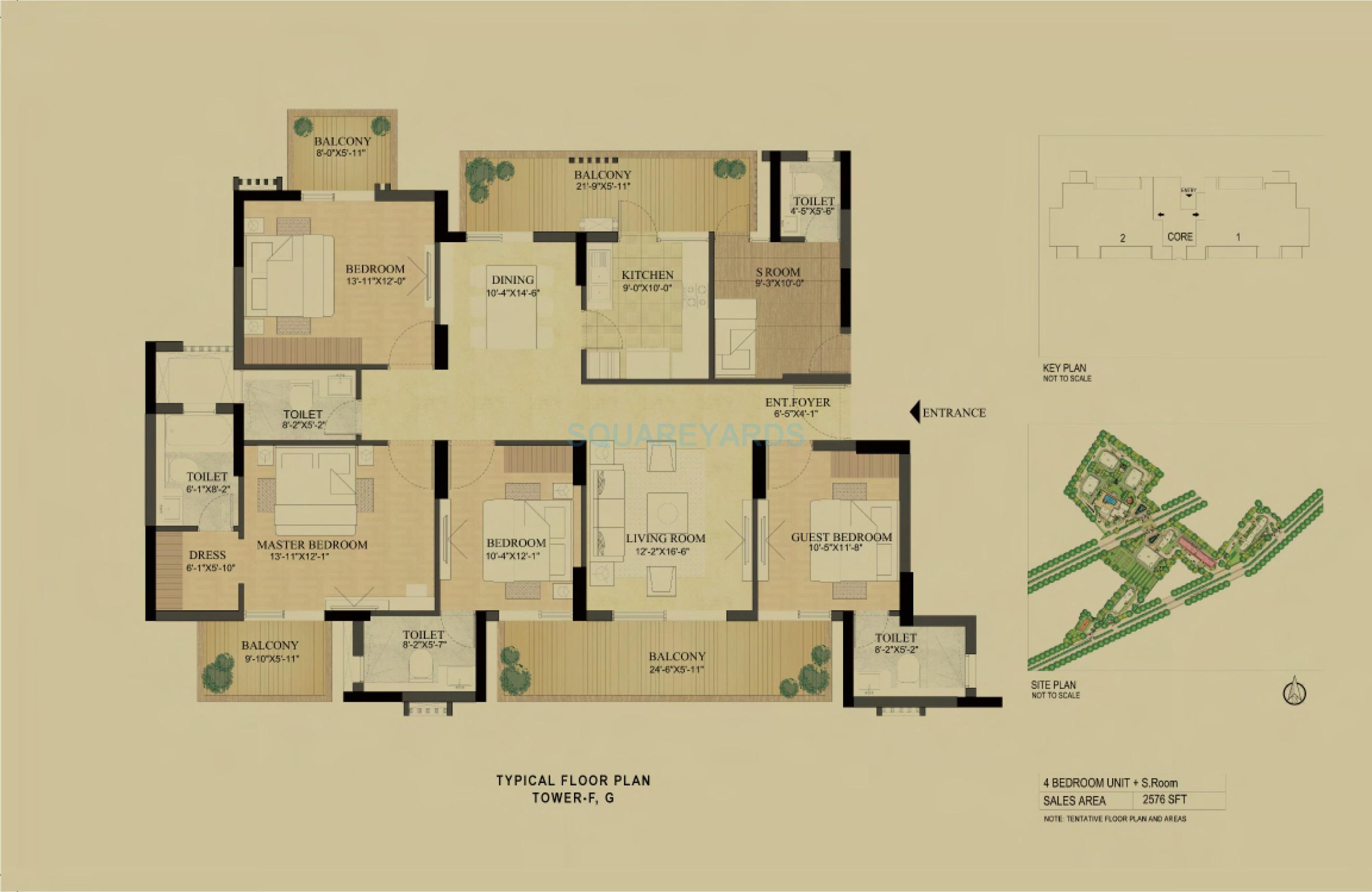 Floor plan of 4 BHK Apartment - 2576 sq. ft. in DLF The Primus, Gurgaon