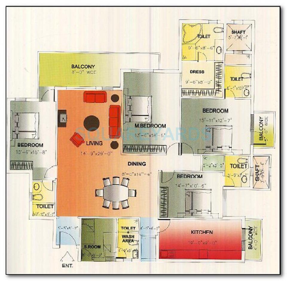 Floor plan of 4 BHK Apartment - 2940 sq. ft. in DLF The Royalton Tower, Gurgaon