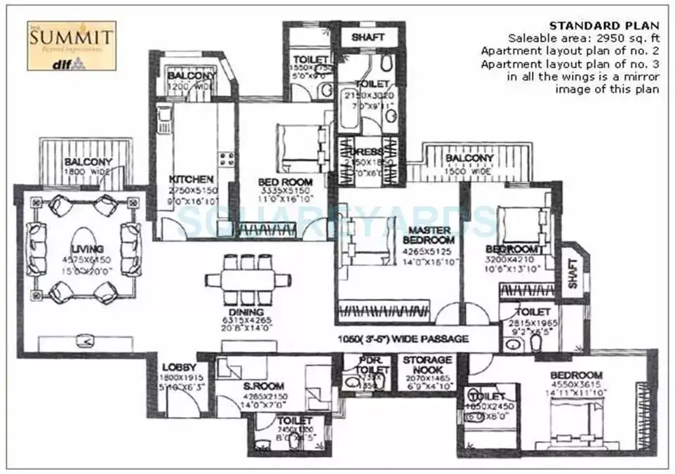 4 Bhk 2950 Sq Ft Apartmentstandard Plan For Sale In Dlf The