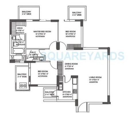 Floor plan of 3 BHK 1911 Sq. Ft. Apartment in DLF The Ultima, Gurgaon