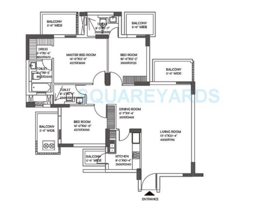 Floor plan of 3 BHK 1942 Sq. Ft. Apartment in DLF The Ultima, Gurgaon