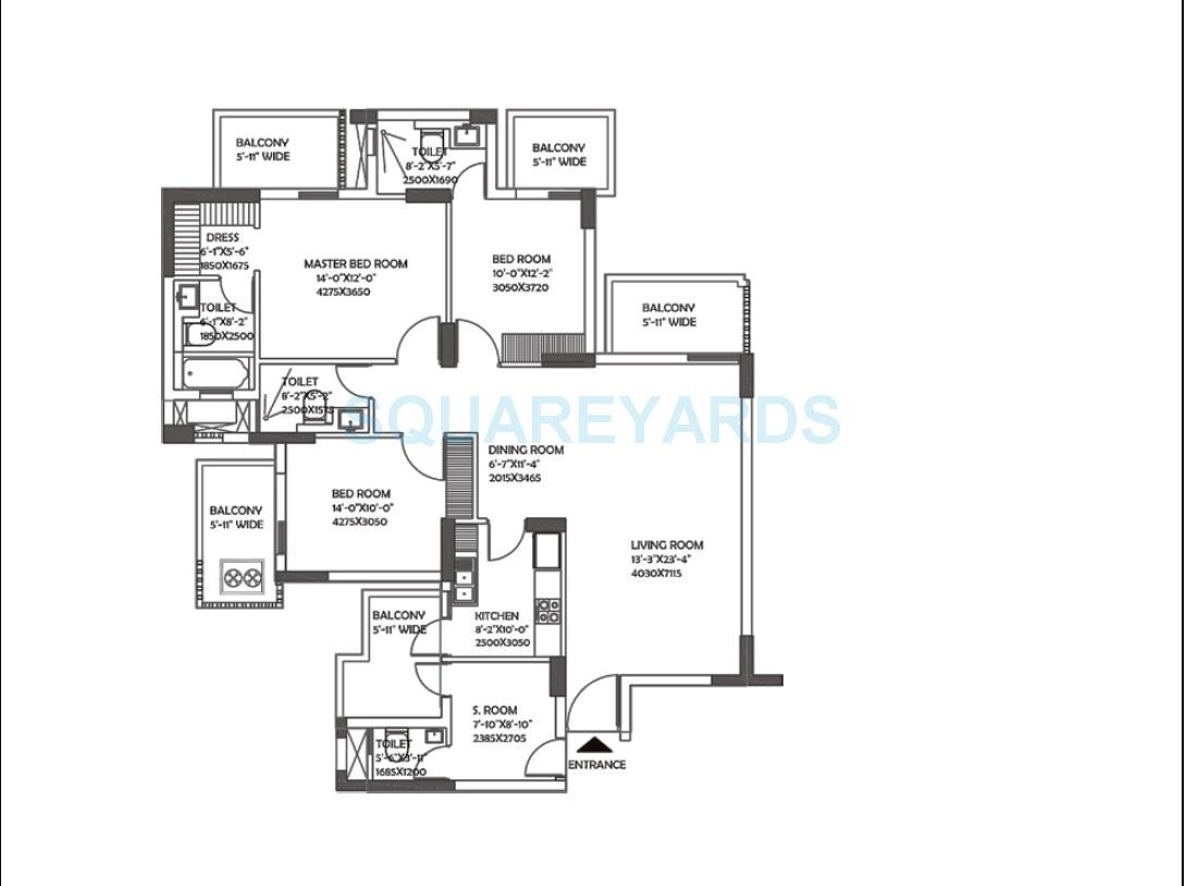 Floor plan of 3 BHK 2100 Sq. Ft. Apartment in DLF The Ultima, Gurgaon