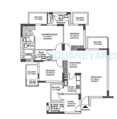 Floor plan of 3 BHK 2111 Sq. Ft. Apartment in DLF The Ultima, Gurgaon