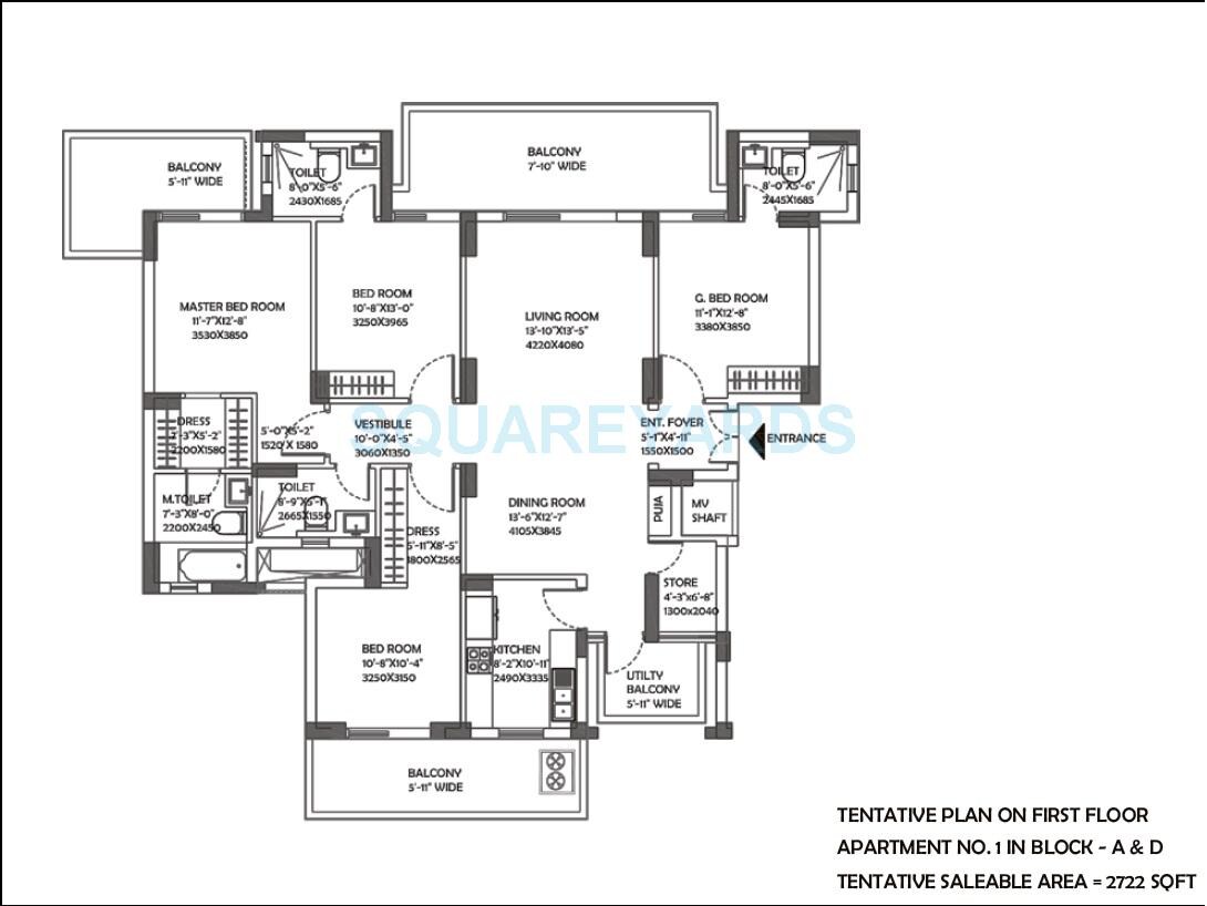 Floor plan of 4 BHK 2722 Sq. Ft. Apartment in DLF The Ultima, Gurgaon