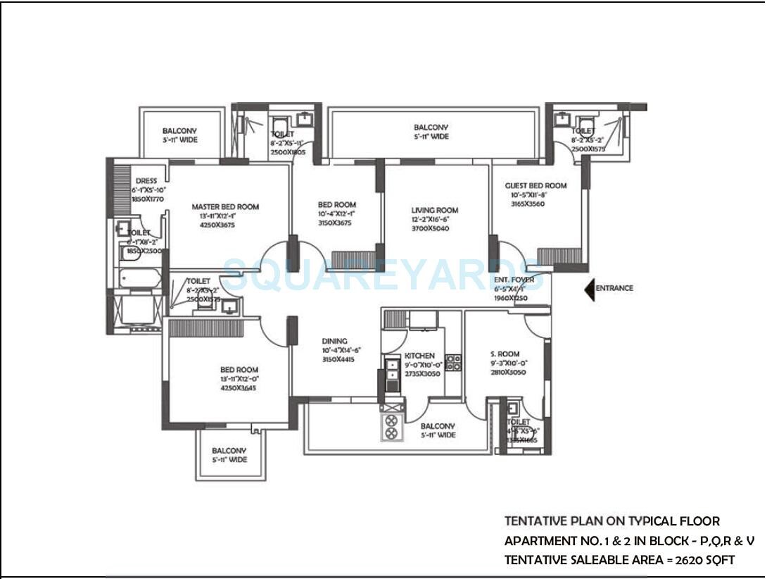 Floor plan of 4 BHK 2620 Sq. Ft. Apartment in DLF The Ultima, Gurgaon