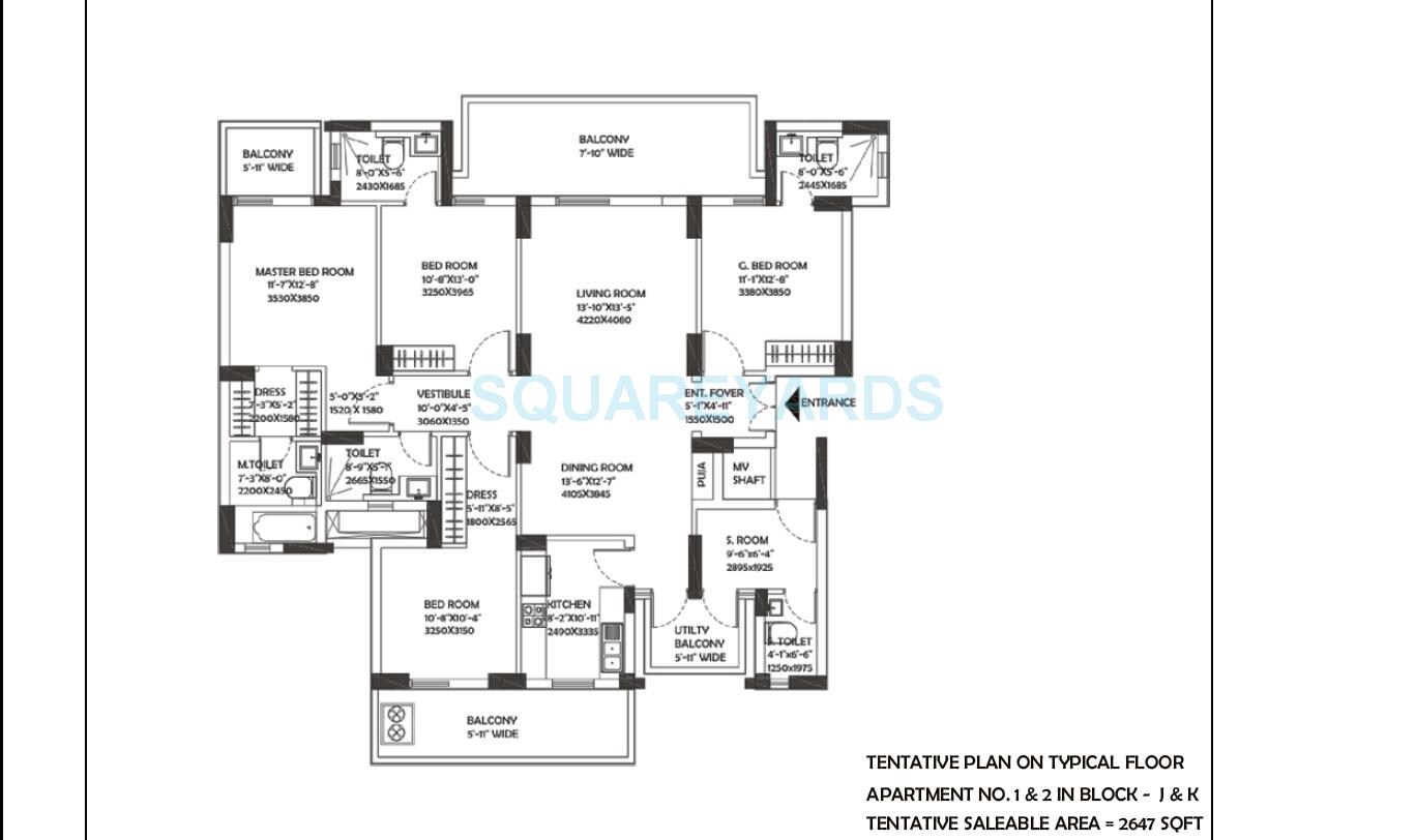 Floor plan of 4 BHK 2647 Sq. Ft. Apartment in DLF The Ultima, Gurgaon