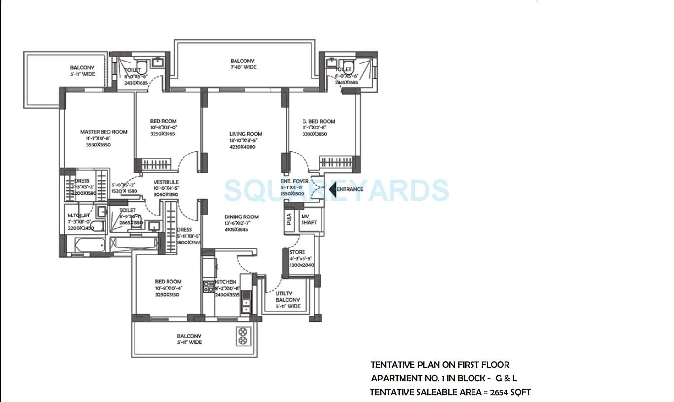 Floor plan of 4 BHK 2654 Sq. Ft. Apartment in DLF The Ultima, Gurgaon