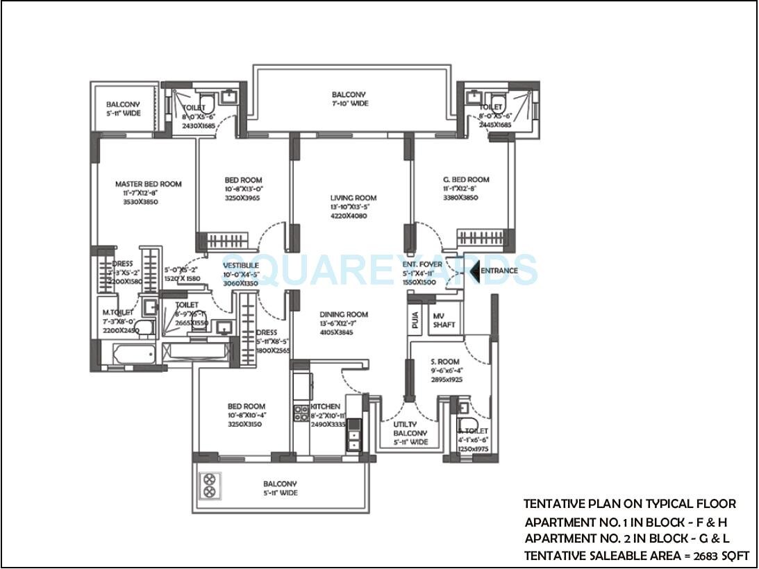 Floor plan of 4 BHK 2683 Sq. Ft. Apartment in DLF The Ultima, Gurgaon
