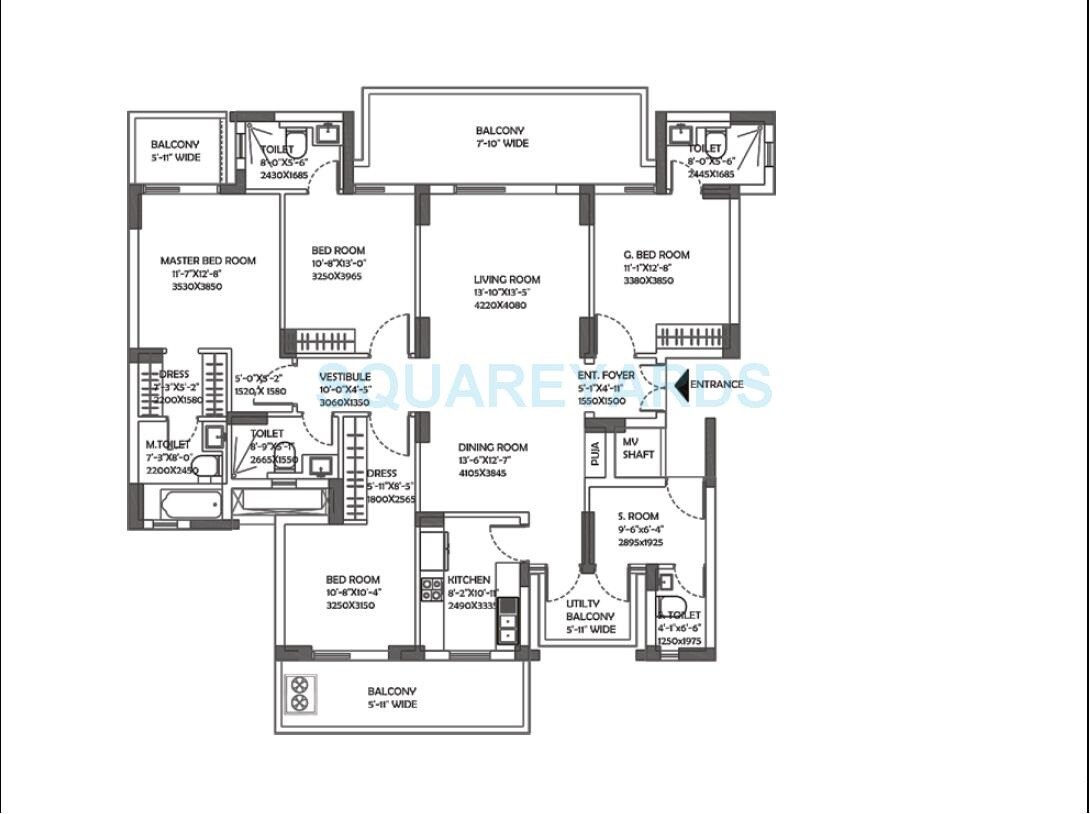 Floor plan of 4 BHK 2700 Sq. Ft. Apartment in DLF The Ultima, Gurgaon