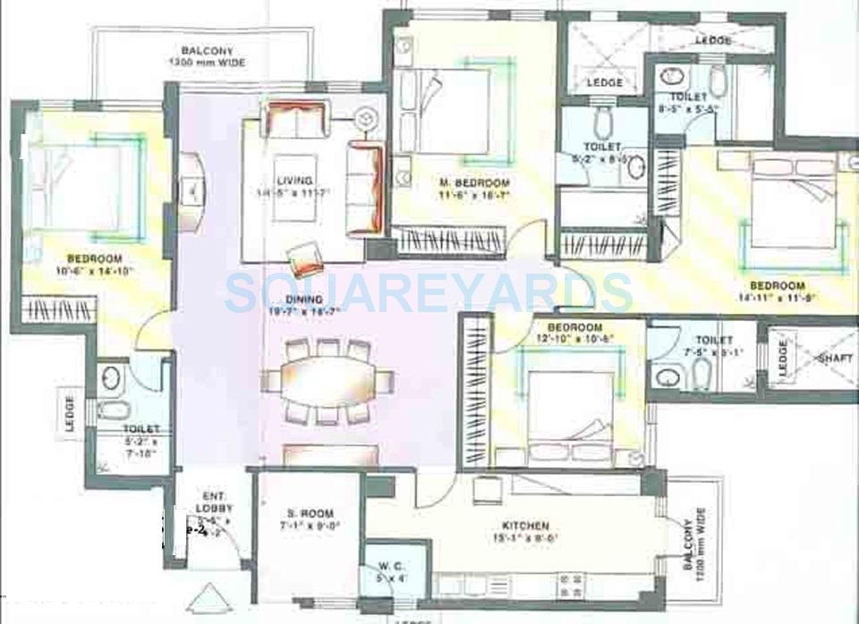 Floor plan of 4 BHK 2279 Sq. Ft. Apartment in DLF Trinity Towers, Gurgaon