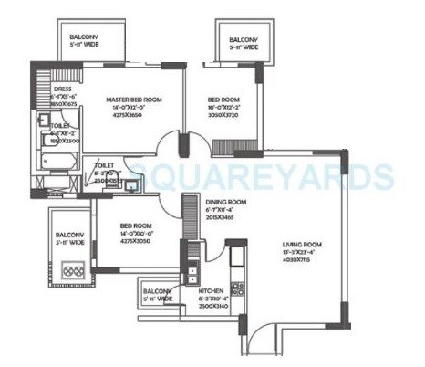 Floor plan of 3 BHK 1912 Sq. Ft. Apartment in DLF Ultima Phase II, Gurgaon