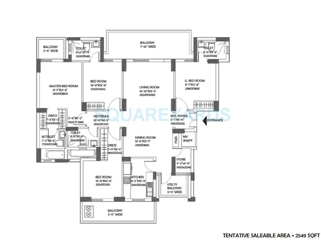 Floor plan of 4 BHK 2549 Sq. Ft. Apartment in DLF Ultima Phase II, Gurgaon