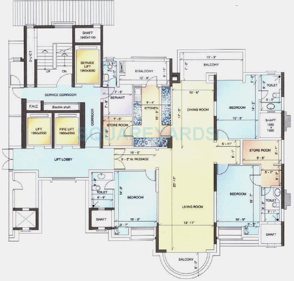 Floor plan of 3 BHK Apartment - 2630 sq. ft. in DLF Windsor Court, Gurgaon