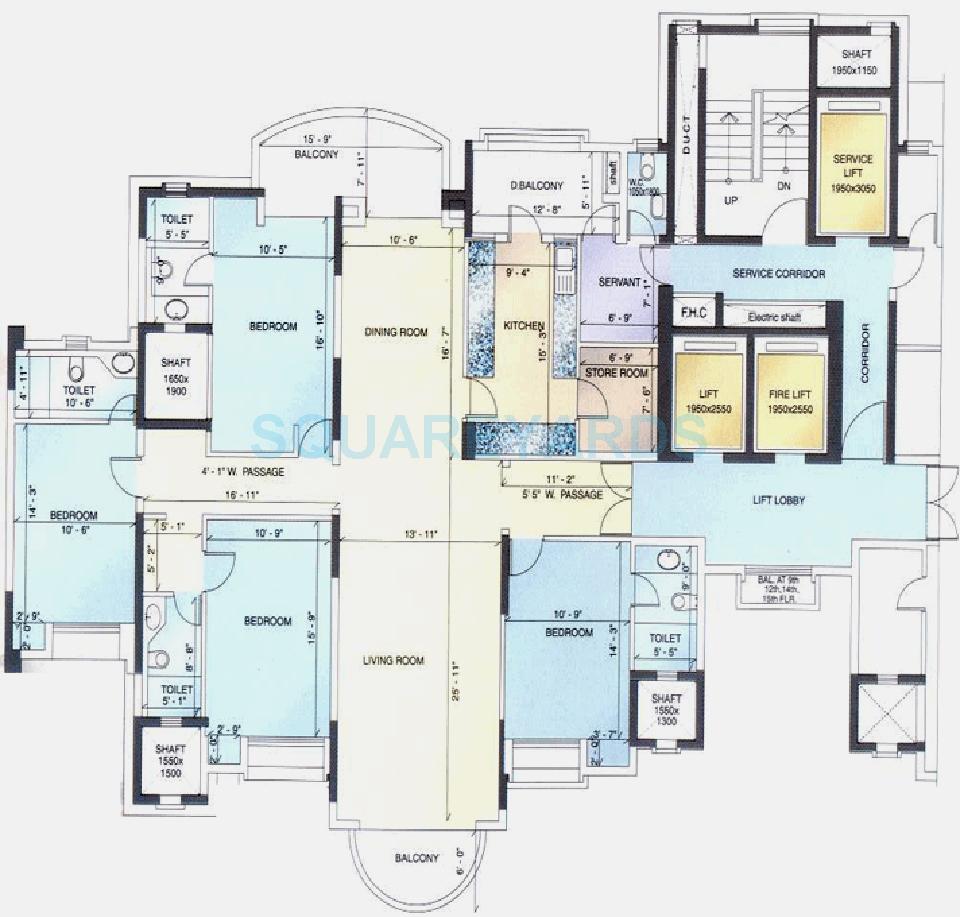 Floor plan of 4 BHK Apartment - 2985 sq. ft. in DLF Windsor Court, Gurgaon