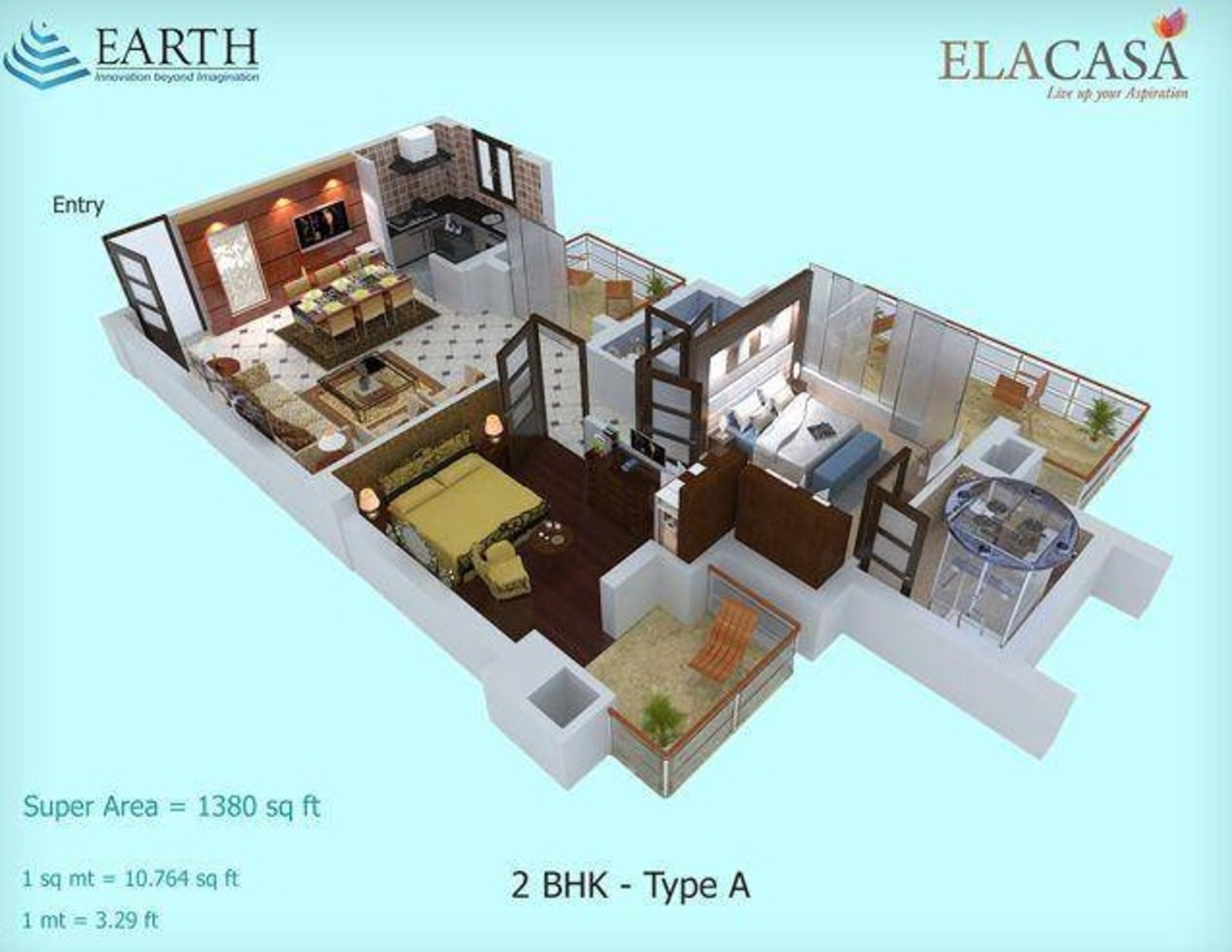 2 BHK 1380 Sq. Ft. Apartment in Earth Elacasa