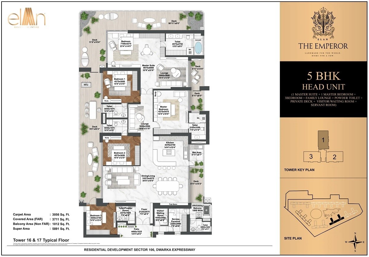 Floor plan of 5 BHK Apartment - 5891 sq. ft. in Elan The Emperor, Gurgaon