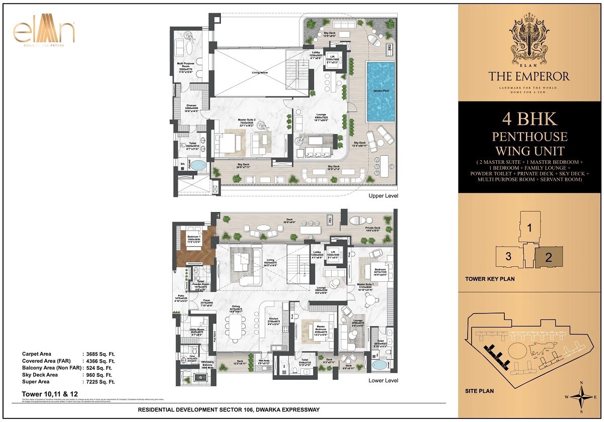 Floor plan of 4 BHK Penthouse - 7225 sq. ft. in Elan The Emperor, Gurgaon