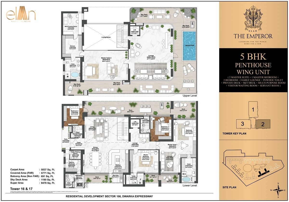 Floor plan of 5 BHK Penthouse - 9470 sq. ft. in Elan The Emperor, Gurgaon