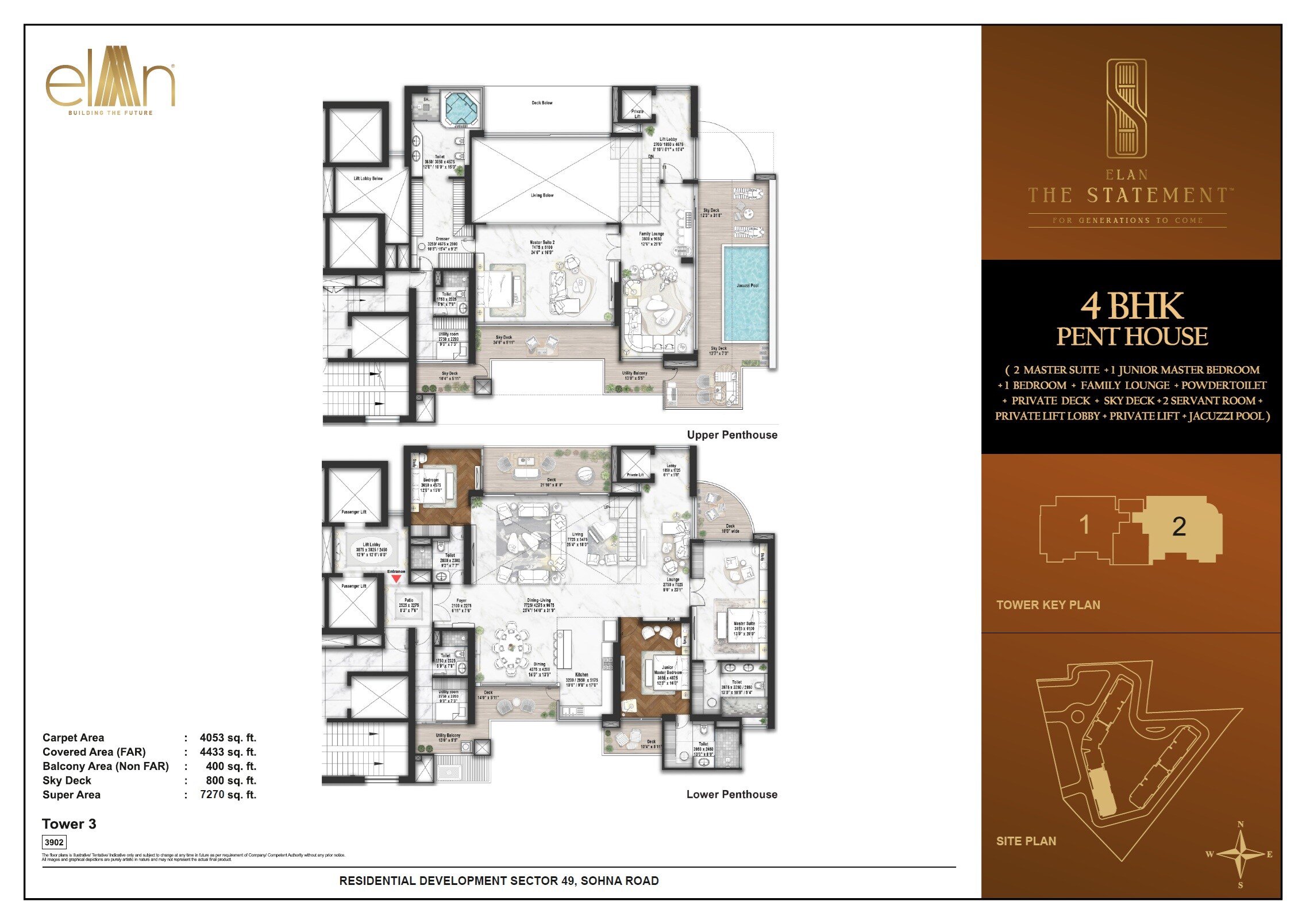 Floor plan of 4 BHK 7270 Sq. Ft. Penthouse in Elan The Statement, Gurgaon