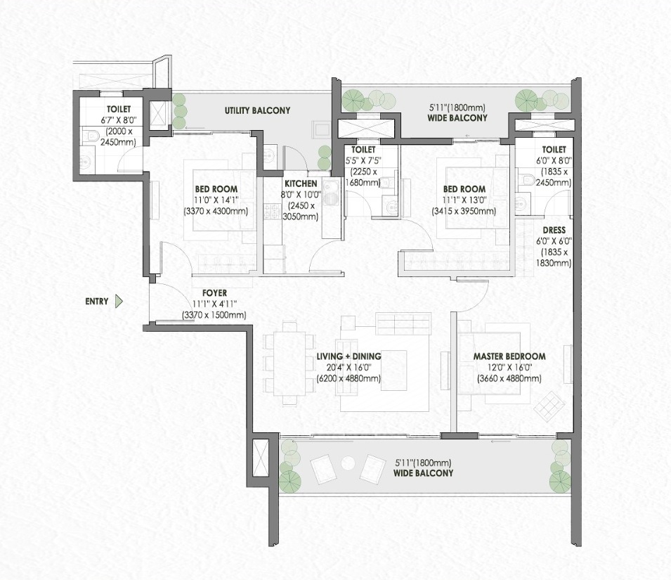 3 BHK 2200 Sq. Ft. Apartment in Eldeco Fairway Reserve