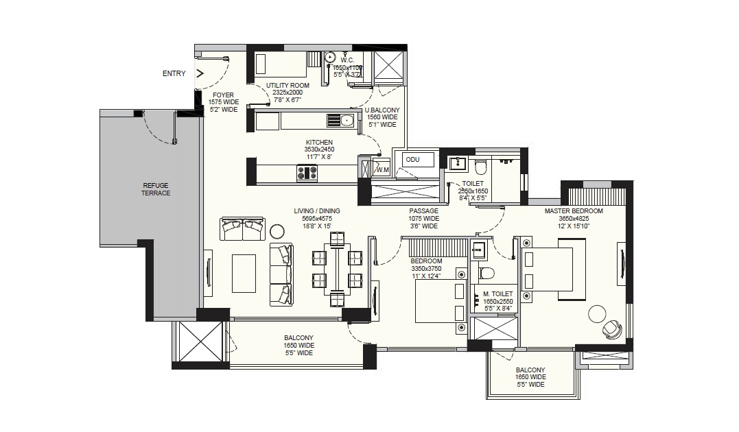 2 BHK 1650 Sq. Ft. Apartment in Emaar Amaris