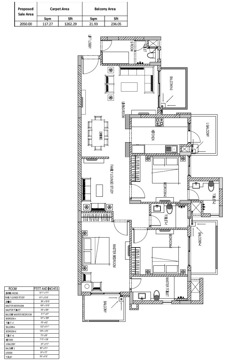 Floor plan of 3 BHK 2050 Sq. Ft. Apartment in Emaar Emerald Classic, Gurgaon