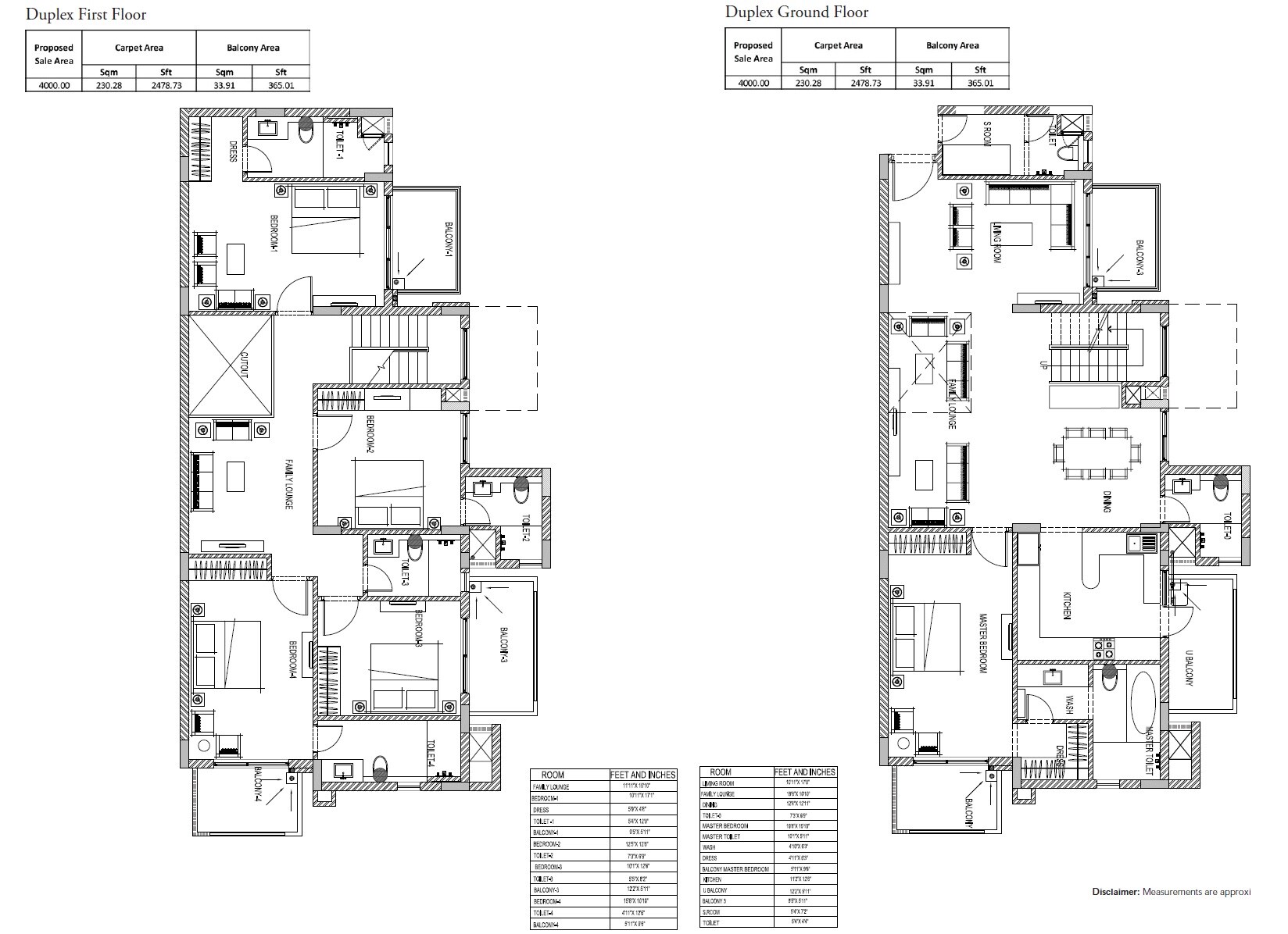 Floor plan of 5 BHK 4000 Sq. Ft. Apartment in Emaar Emerald Classic, Gurgaon