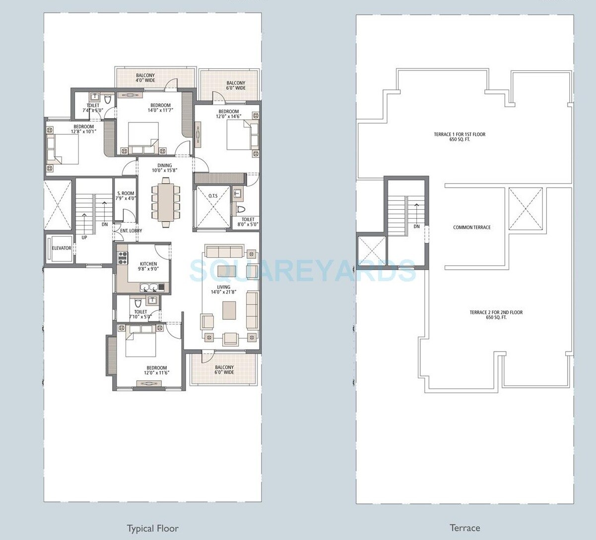 Floor plan of 4 BHK 2000 Sq. Ft. Ind Floor in Emaar Emerald Floors Select, Gurgaon