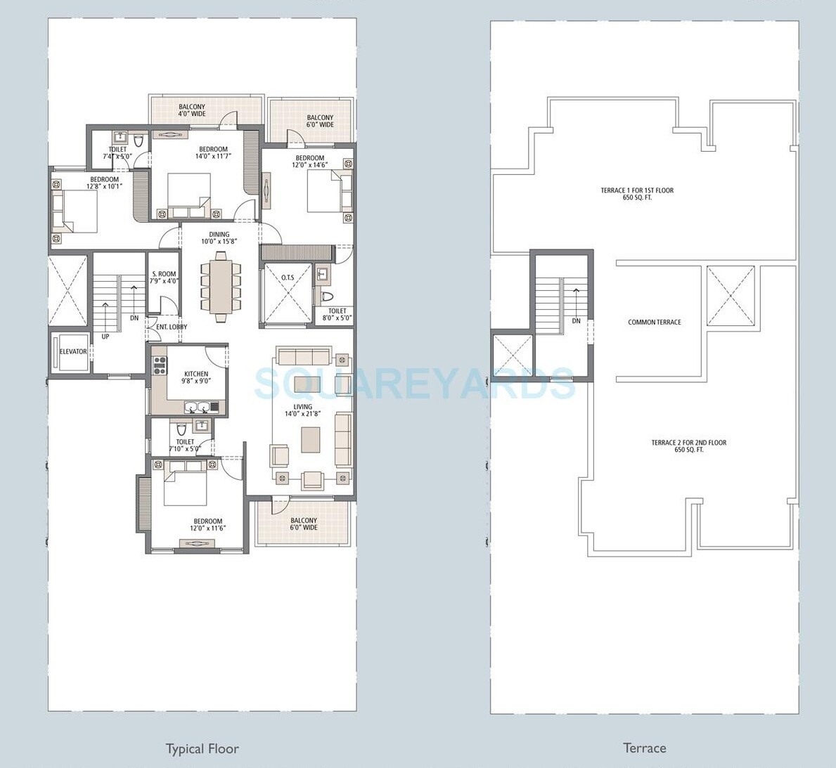 Floor plan of 4 BHK 5200 Sq. Ft. Ind Floor in Emaar Emerald Floors Select, Gurgaon