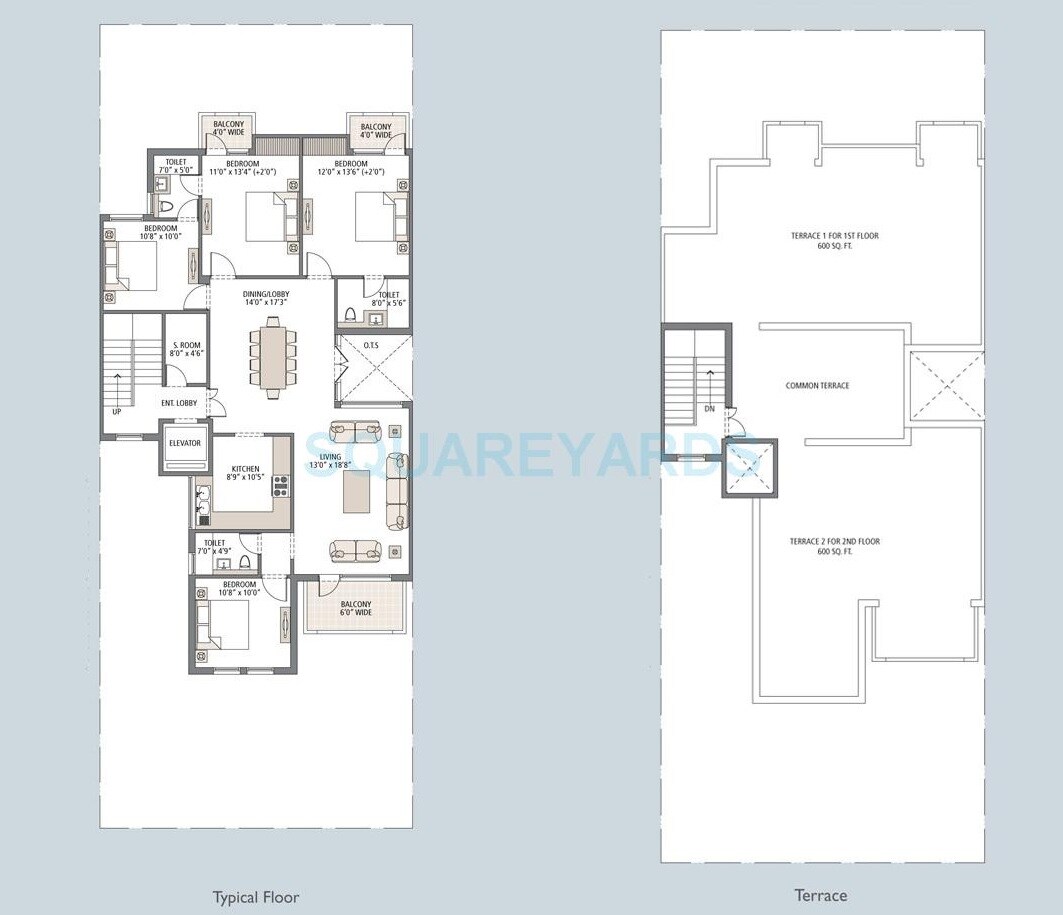 Floor plan of 4 BHK 4500 Sq. Ft. Ind Floor in Emaar Emrald Floors Select, Gurgaon