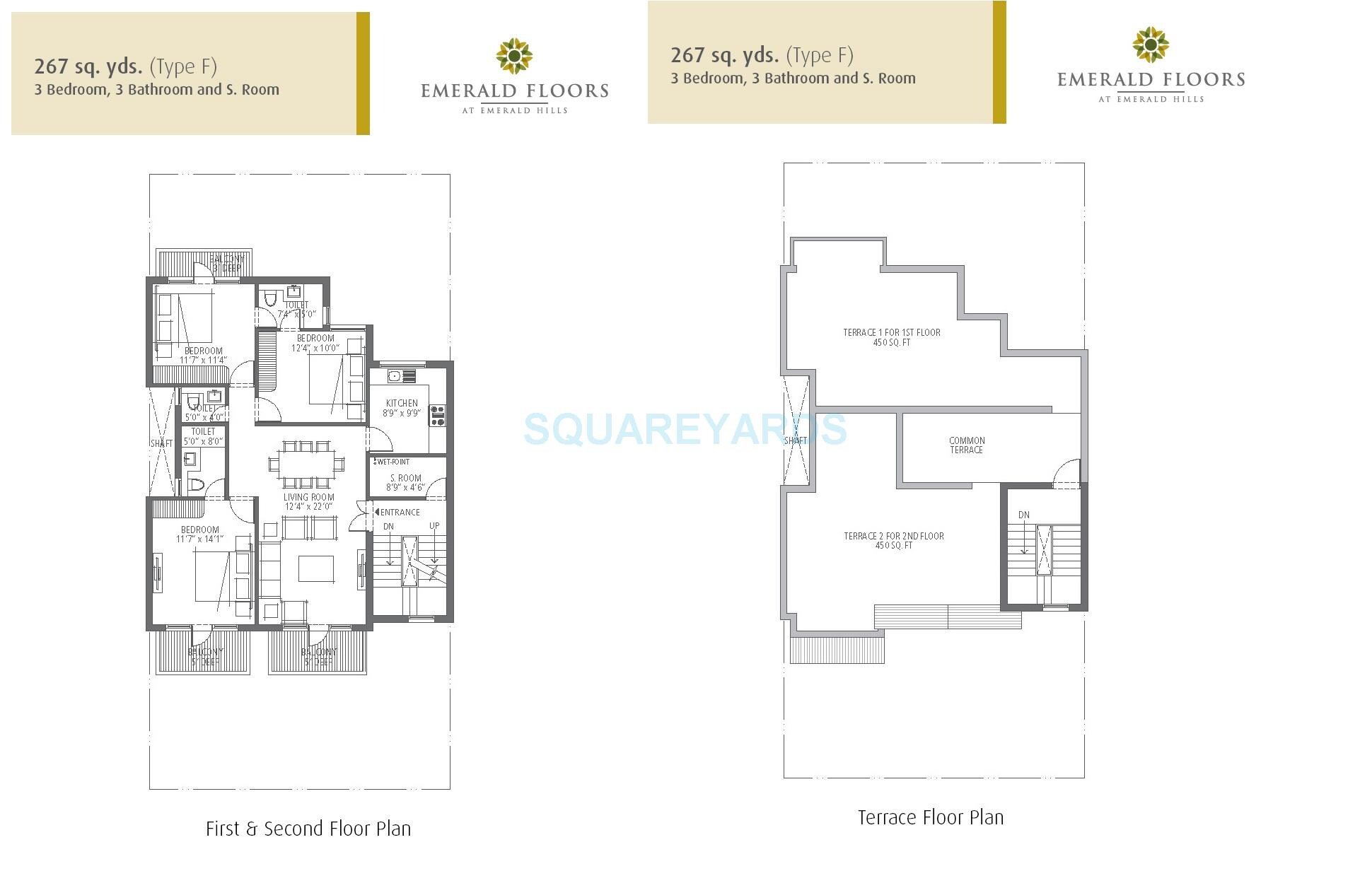 Floor plan of 3 BHK 1380 Sq. Ft. Ind Floor in Emaar Emerald Floors, Gurgaon