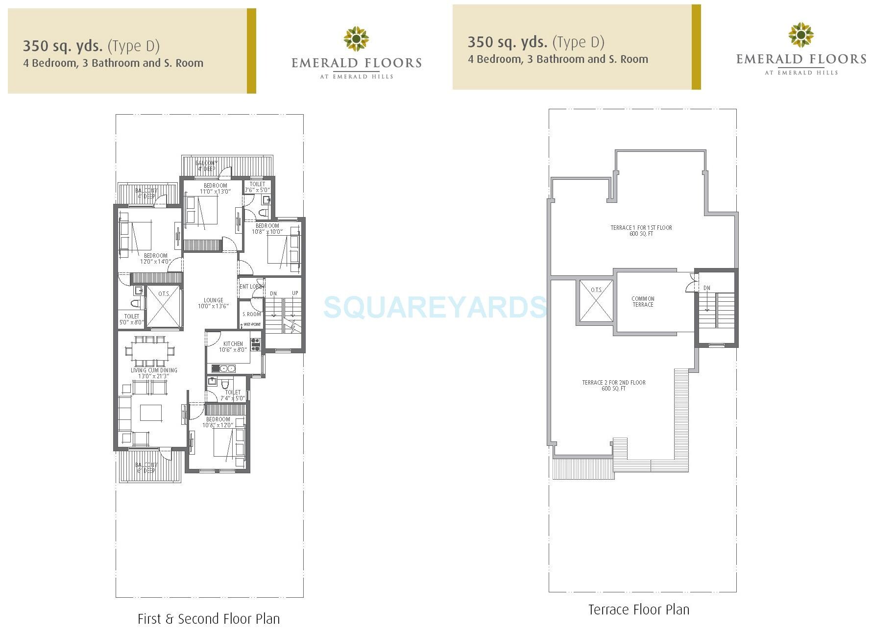 Floor plan of 4 BHK 1750 Sq. Ft. Ind Floor in Emaar Emerald Floors, Gurgaon